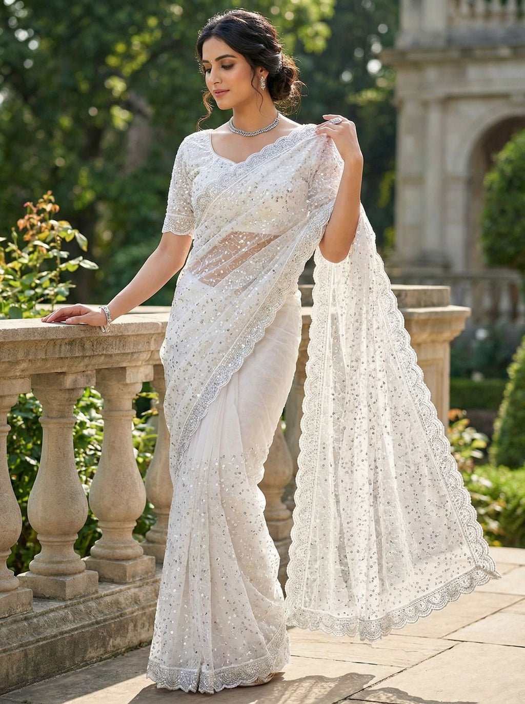 Ivory Elegance Sequin Saree