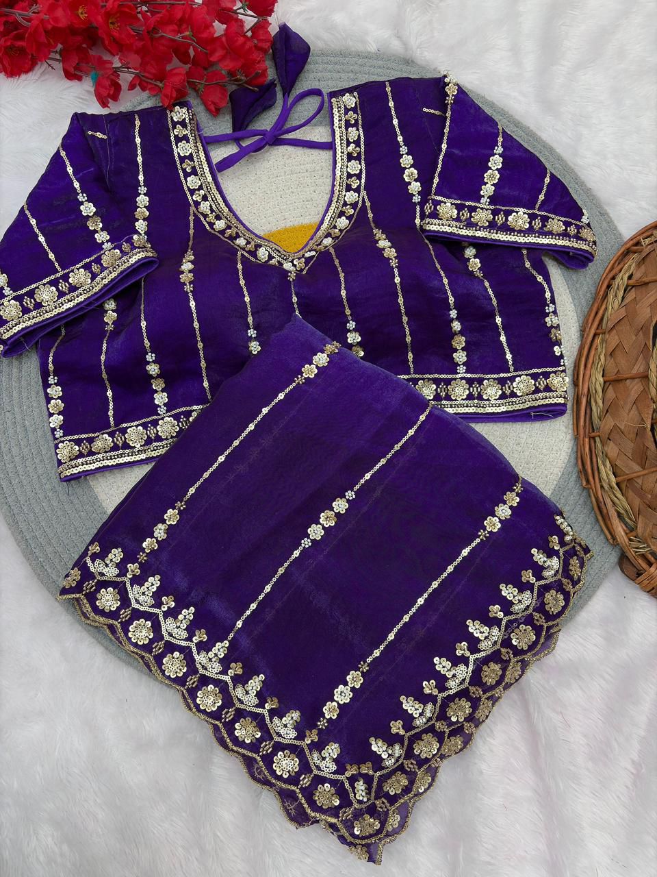 Premium Fandy Satin Silk Saree with Stitched Designer Blouse