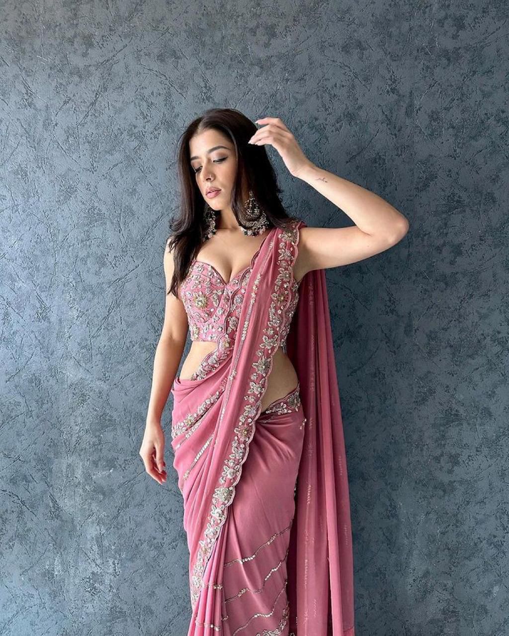 Heavy Soft Georgette Embroidered Sequins Saree with Designer Blouse
