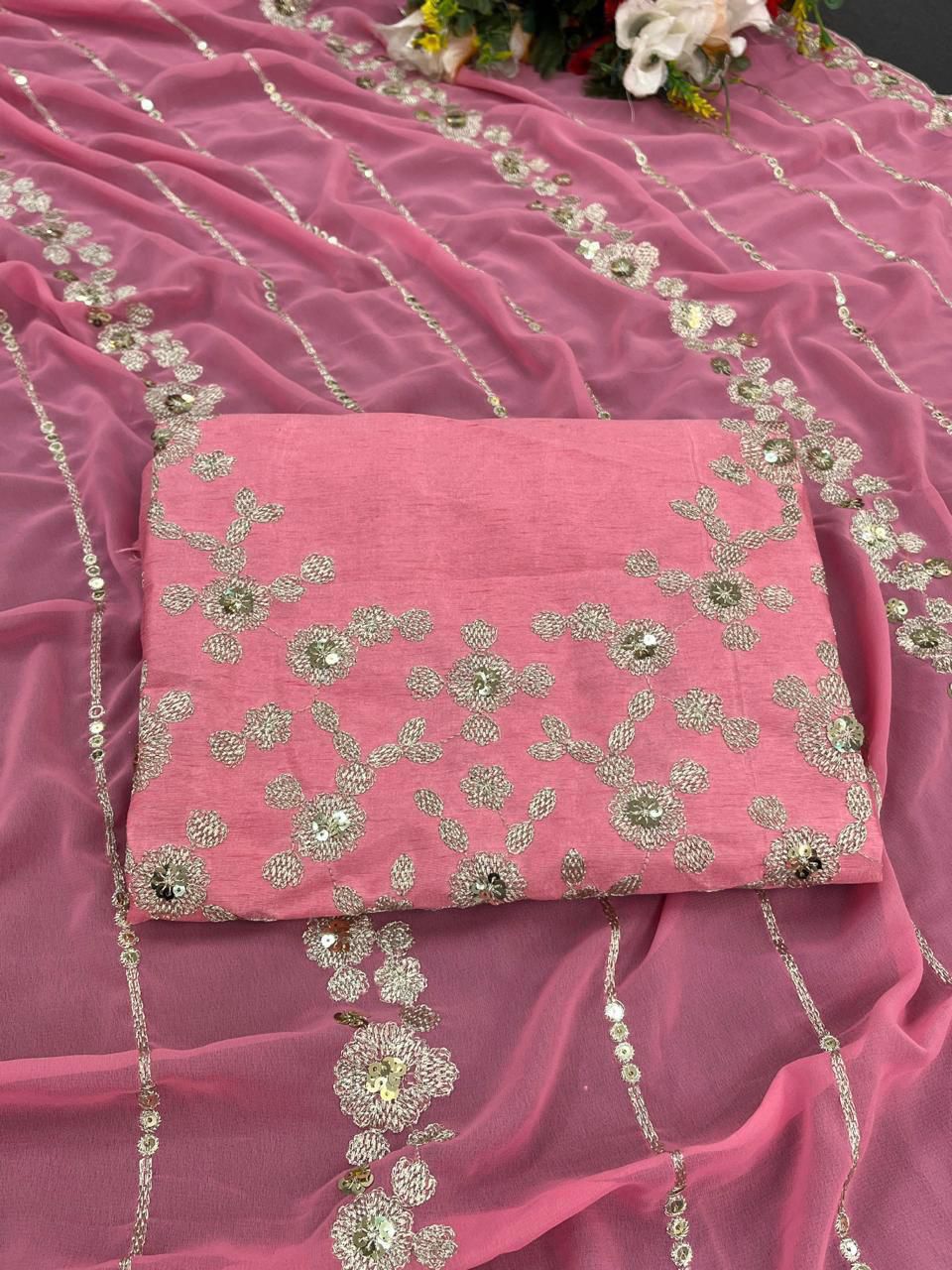 Heavy Soft Georgette Embroidered Sequins Saree with Designer Blouse