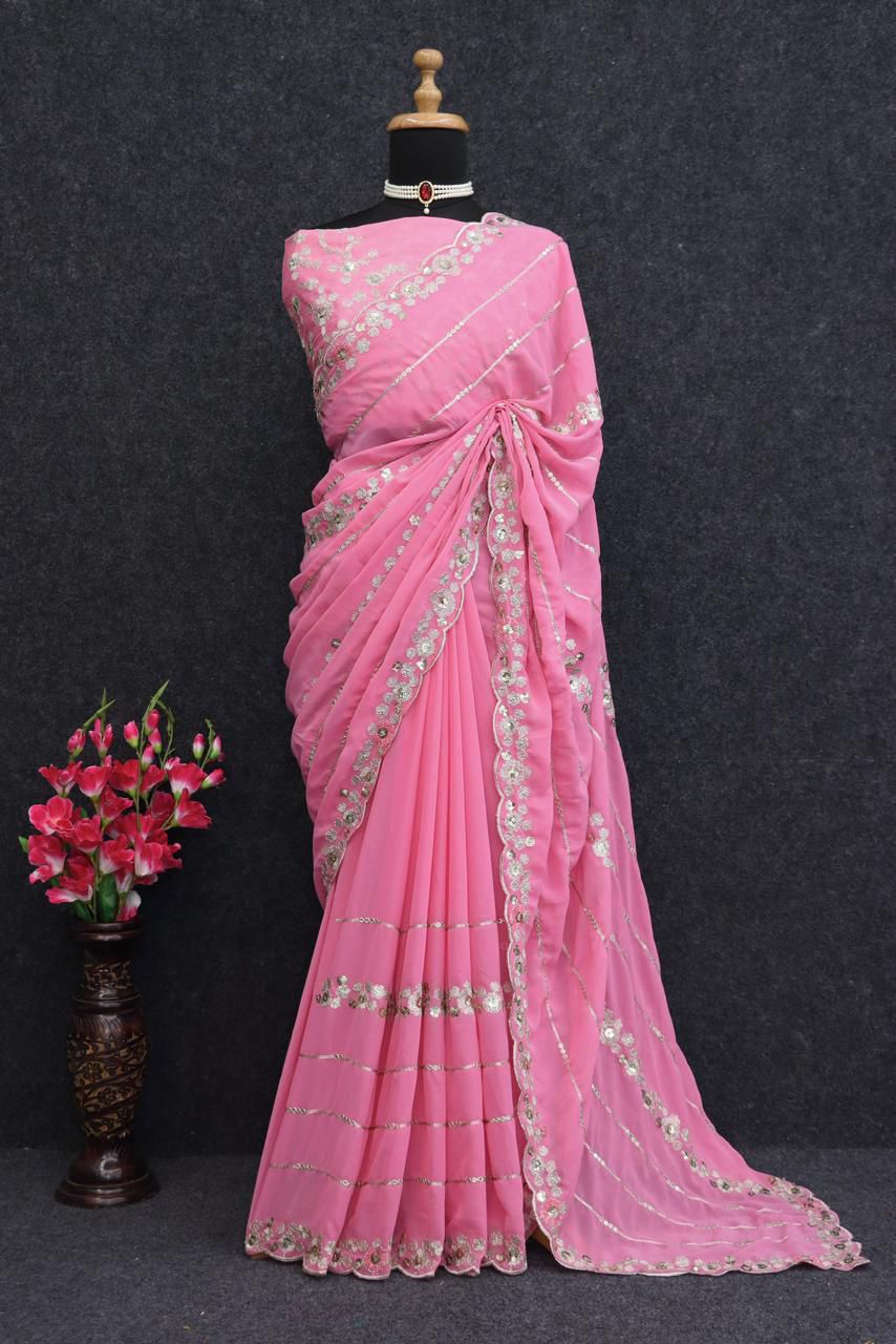 Heavy Soft Georgette Embroidered Sequins Saree with Designer Blouse