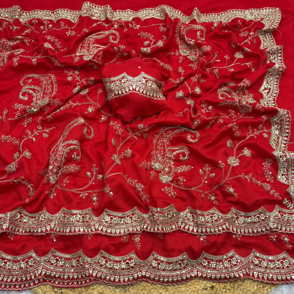 Designer Vichitra Silk Saree with Embroidered Blouse
