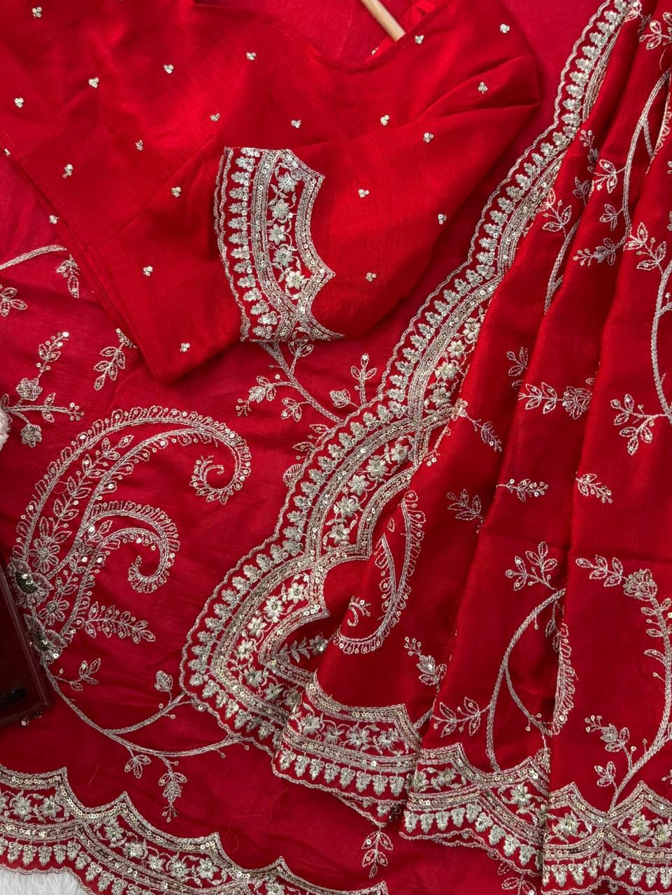 Designer Vichitra Silk Saree with Embroidered Blouse