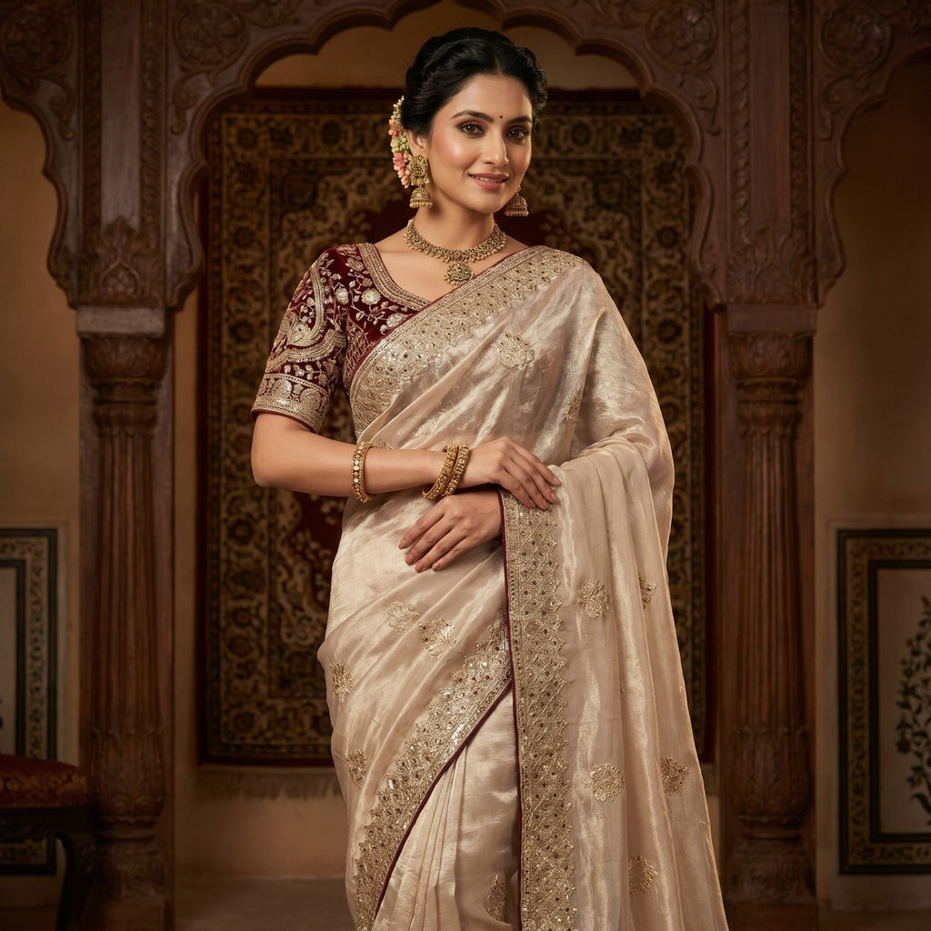 Premium Fandy Satin Silk Saree with Zari & Sequence Work