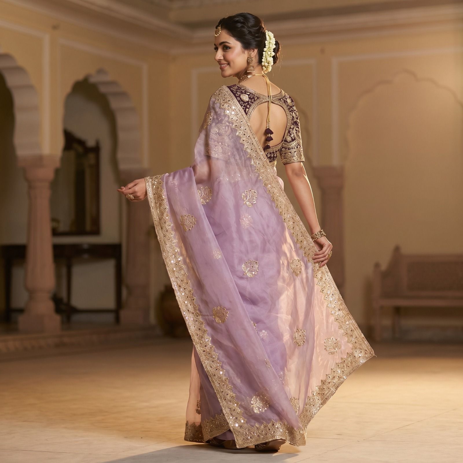 Premium Fandy Satin Silk Saree with Zari & Sequence Work
