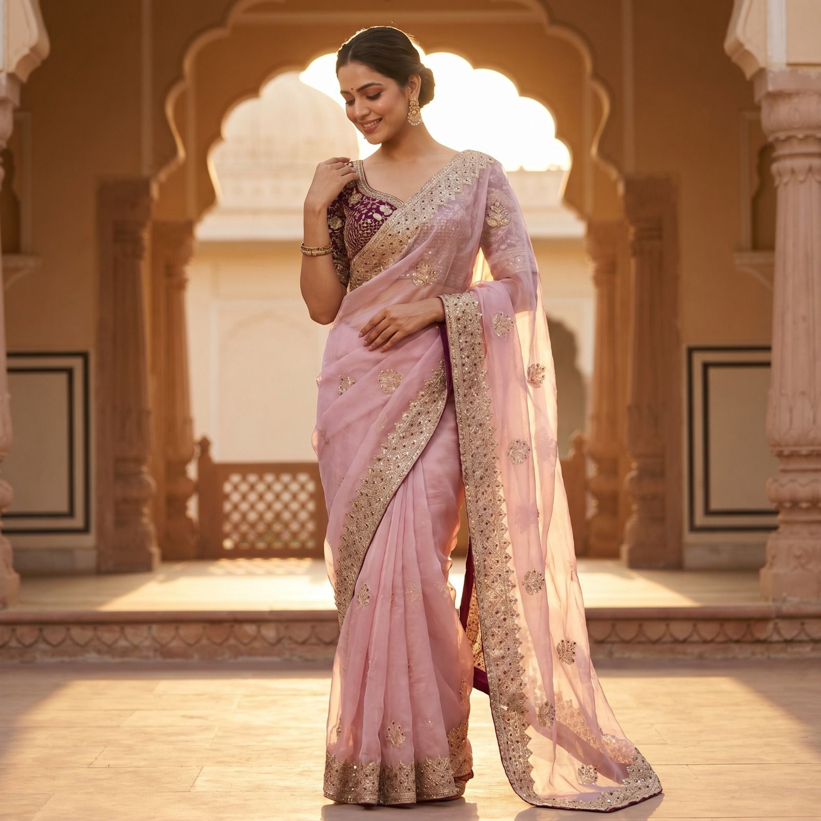 Premium Fandy Satin Silk Saree with Zari & Sequence Work
