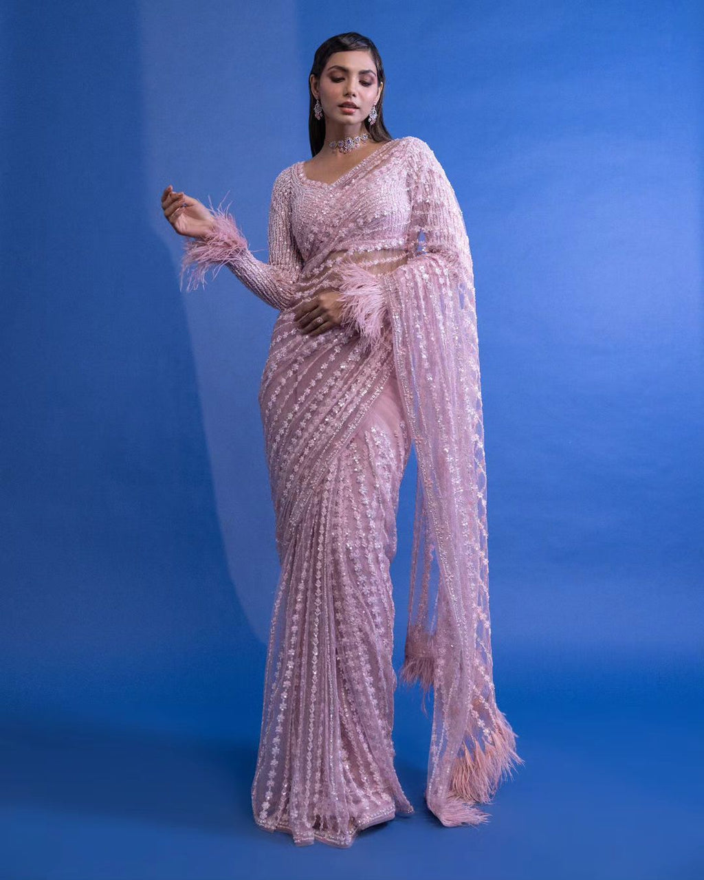 Ruby Radiance Sequin Saree