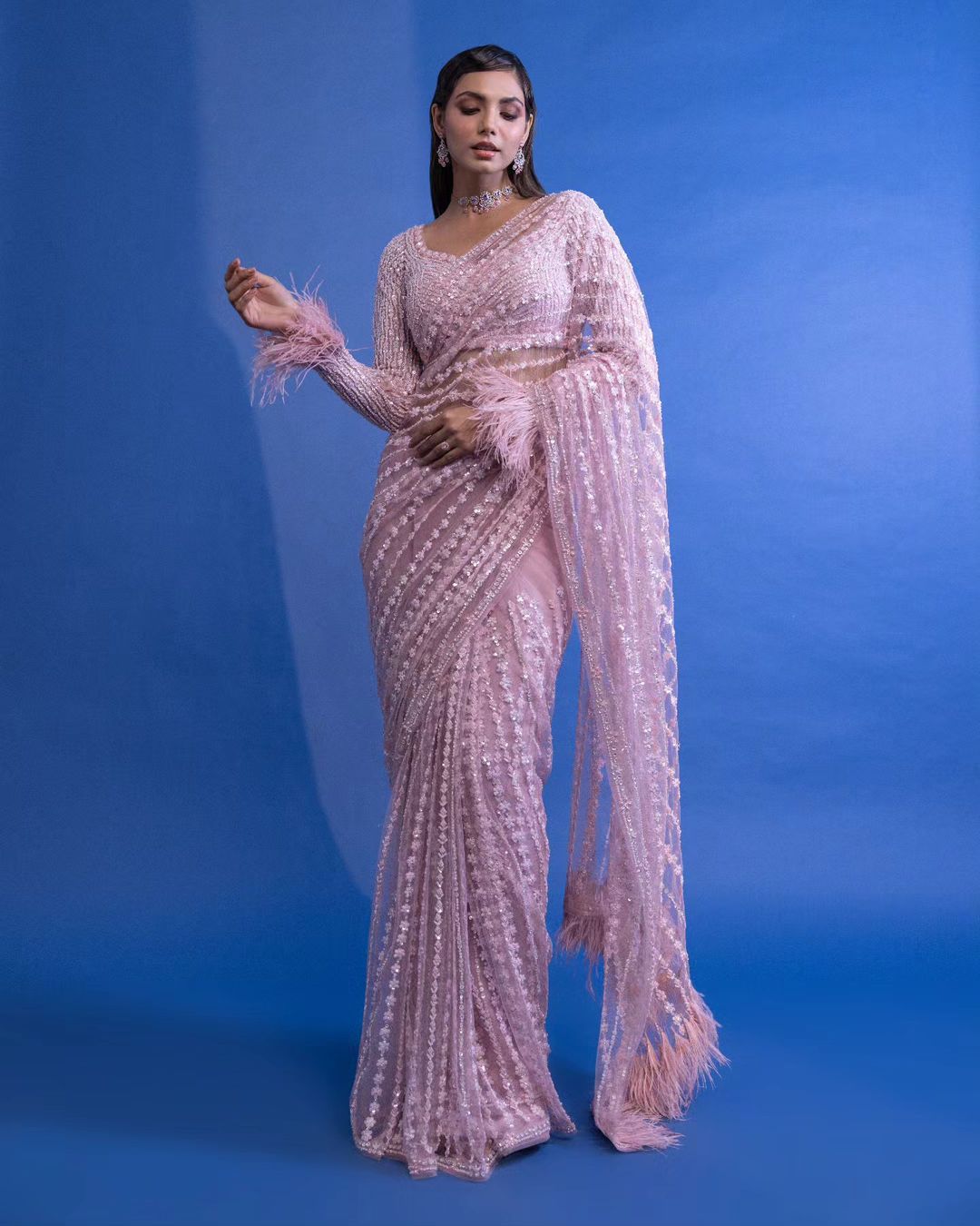 Ruby Radiance Sequin Saree