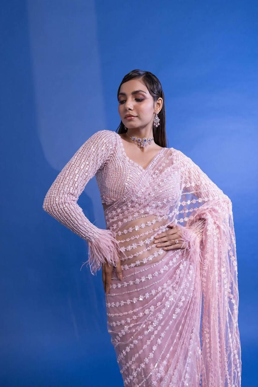 Ruby Radiance Sequin Saree
