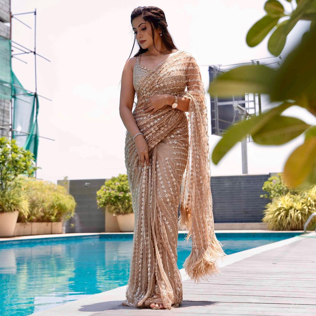 Ruby Radiance Sequin Saree
