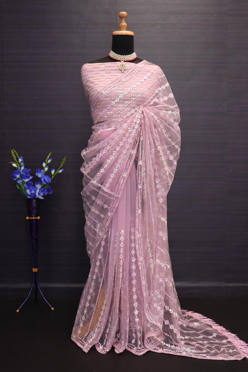 Ruby Radiance Sequin Saree