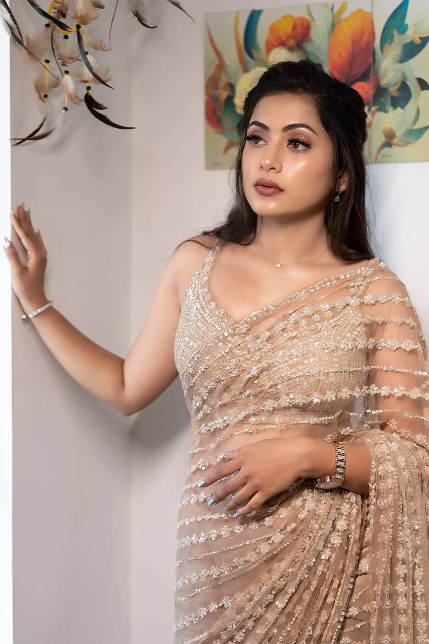Ruby Radiance Sequin Saree