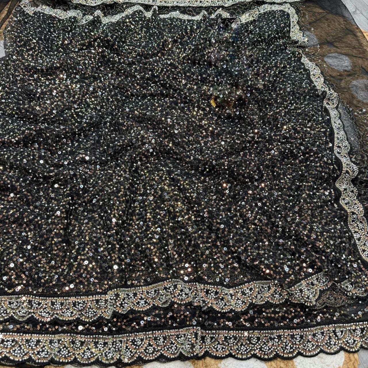Ivory Elegance Sequin Saree