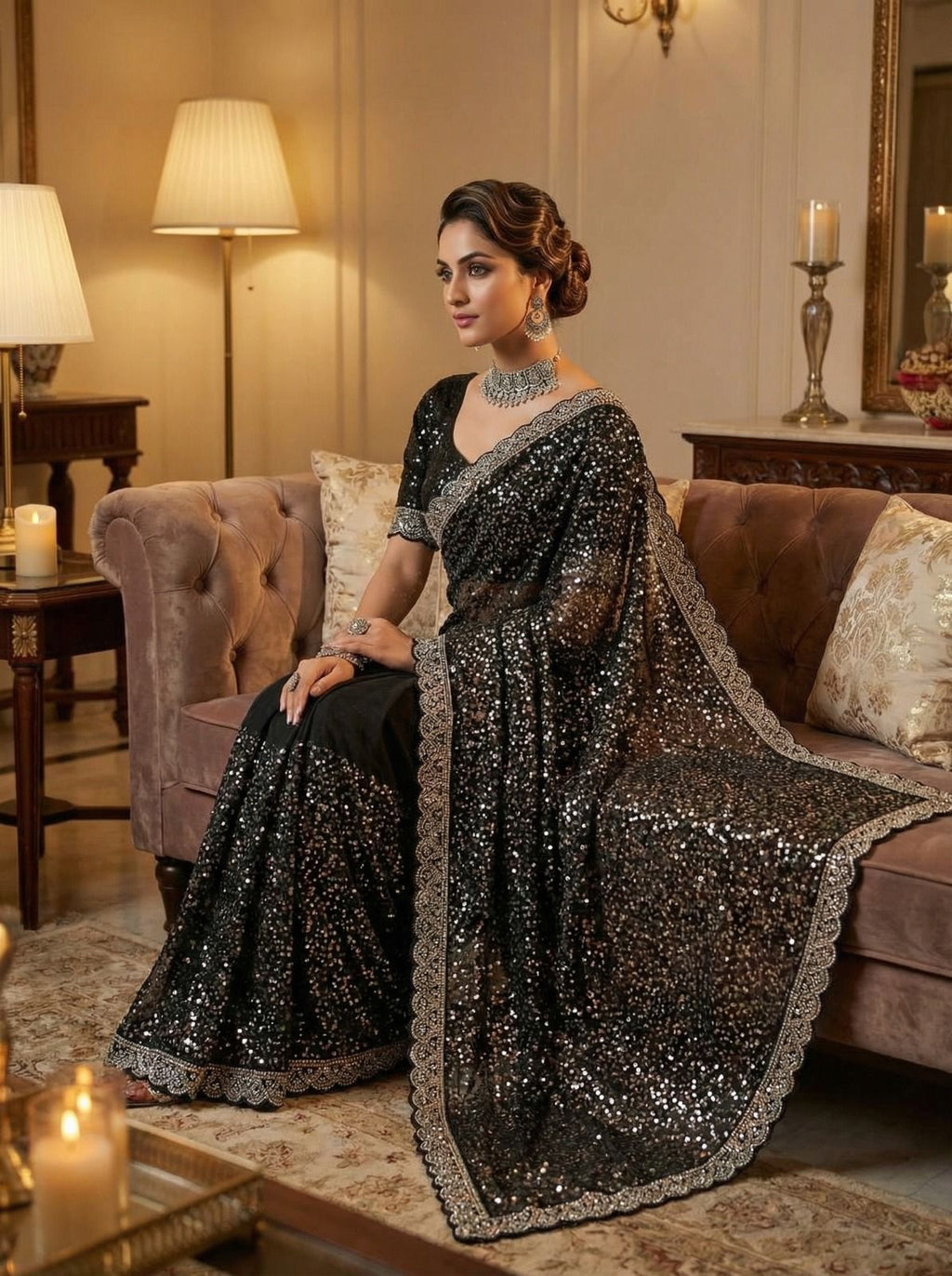 Ivory Elegance Sequin Saree