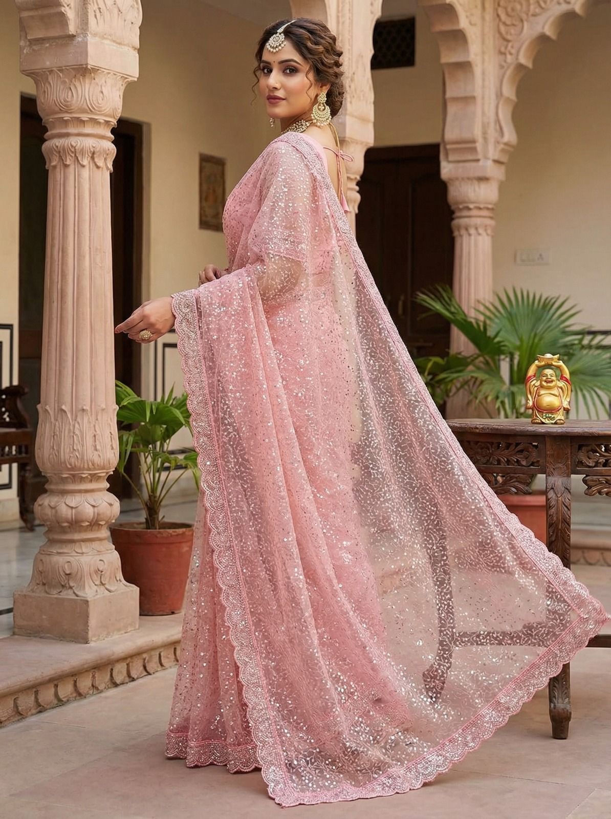 Ivory Elegance Sequin Saree