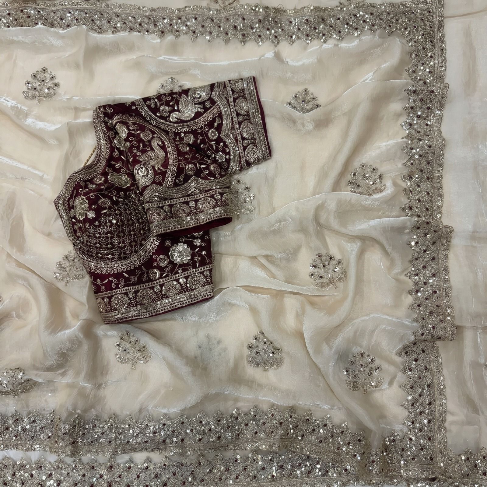 Premium Fandy Satin Silk Saree with Zari & Sequence Work