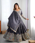 Luxury Handcrafted Grey Bridal Lehenga