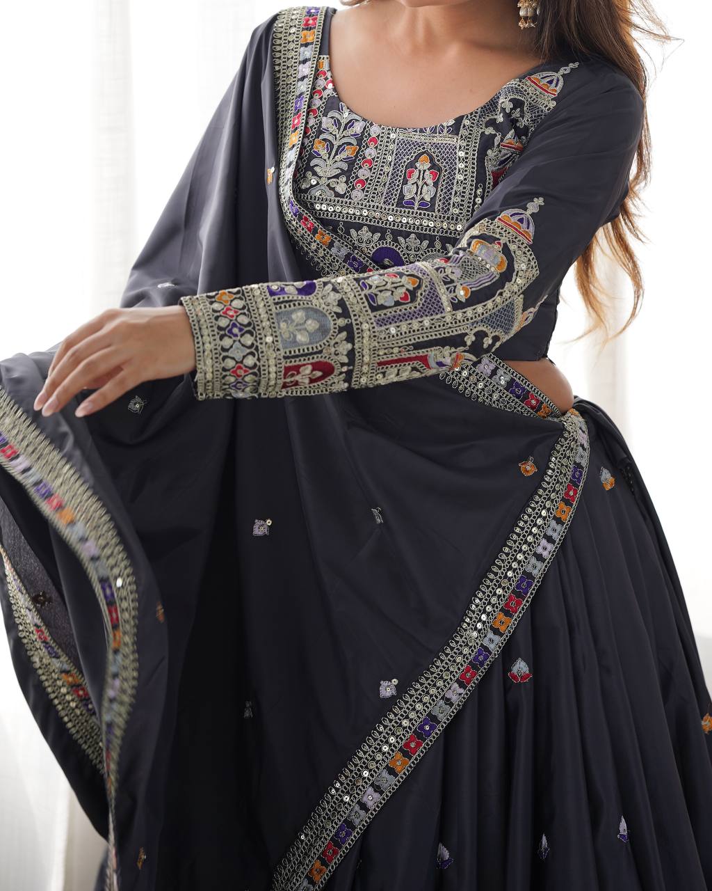 Luxury Handcrafted Grey Bridal Lehenga