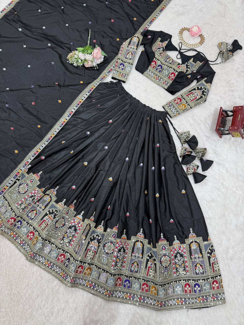 Luxury Handcrafted Grey Bridal Lehenga