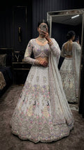 Ivory Off-White Coding Sequins Embroidered Butterfly Net Lehenga Choli Set