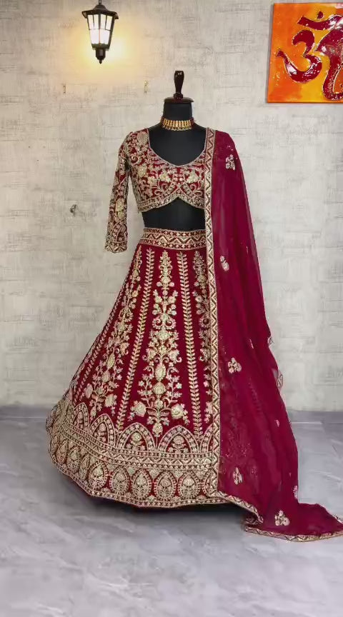 Crimson Bloom Wedding Lehenga