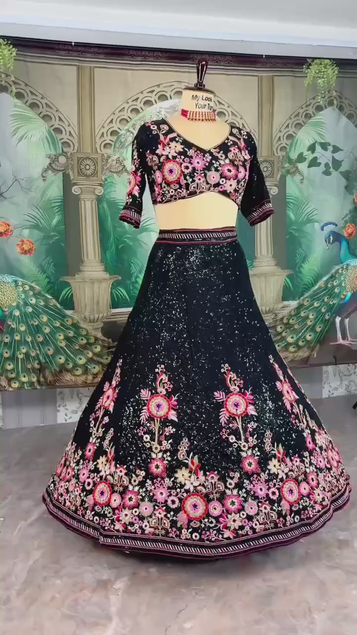 Midnight Bloom Designer Lehenga Set