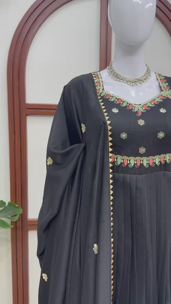 Black Blossom Anarkali Set