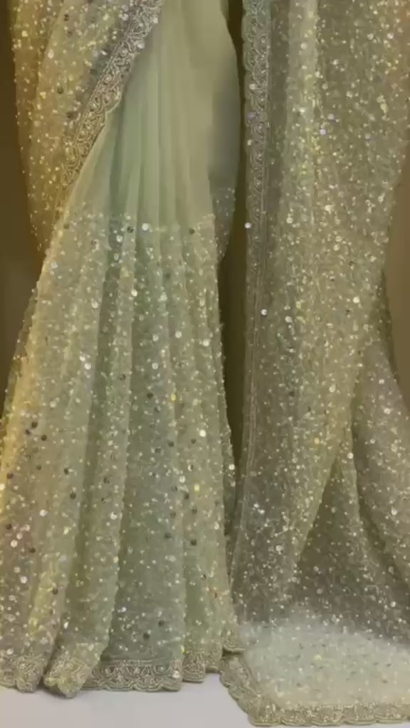 Ivory Elegance Sequin Saree