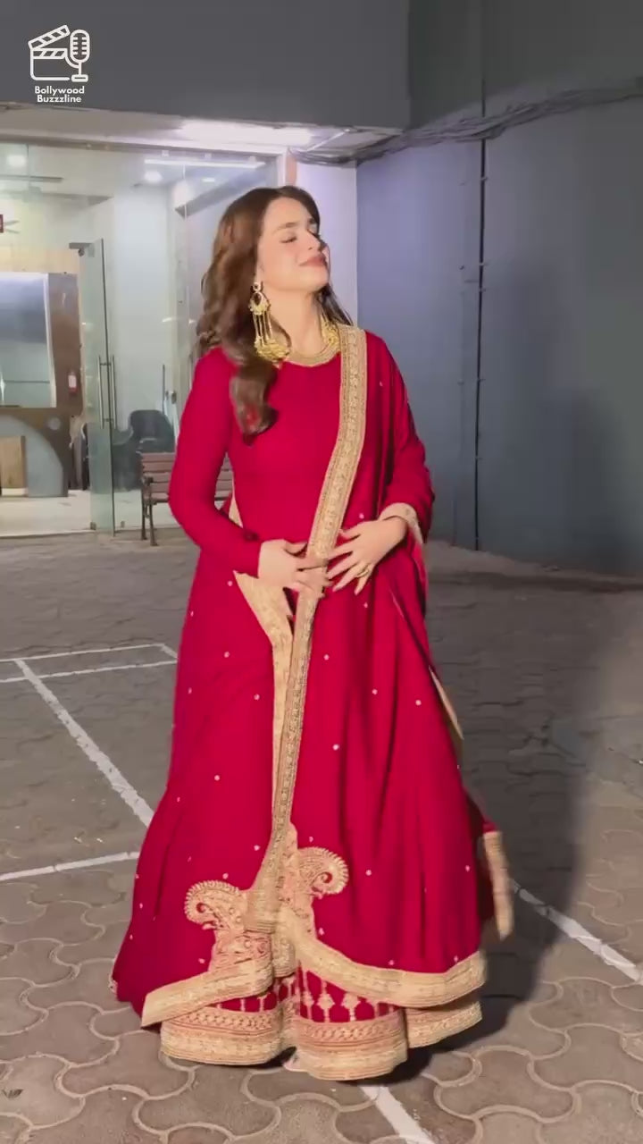 Women's Vichitra Silk Gown Set with Pant & Dupatta